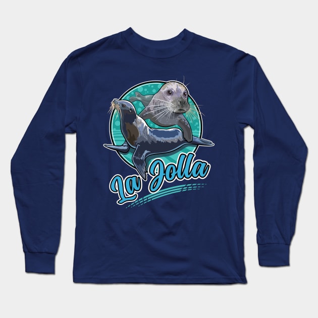 Harbor Seal and Sea Lion at La Jolla California near San Diego Long Sleeve T-Shirt by SuburbanCowboy